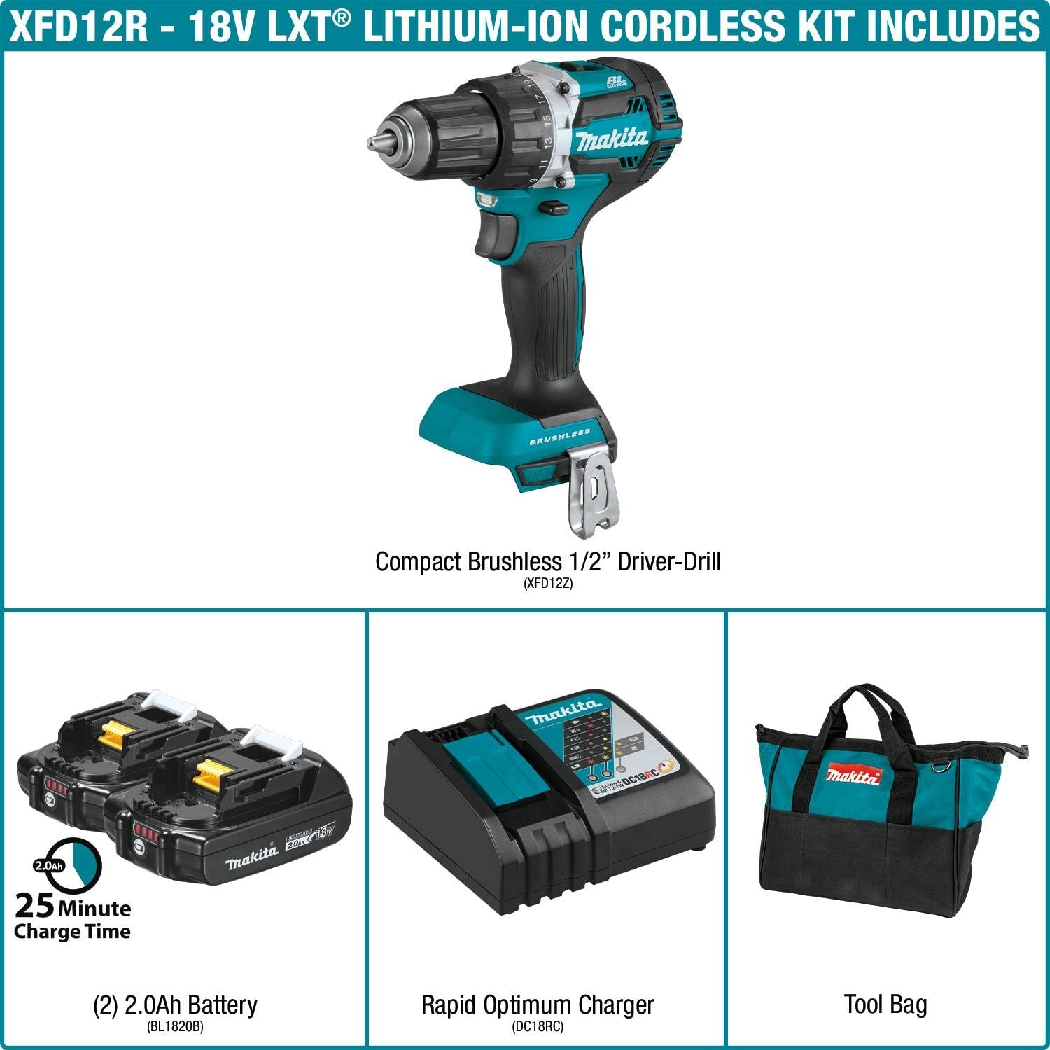 Makita XFD12R 18V LXT® Lithium-Ion Compact Brushless Cordless 1/2