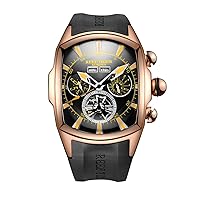 REEF TIGER Sport Watches for Men Rose Gold Tone Tourbillon Automatic Watch Rubber Strap RGA3069 (RGA3069-PBBG)