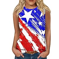 Tank Top for Women Casual Summer Womens USA Shirt Sleeveless Independence Day Sexy American Flag Slim Round Neck Tank