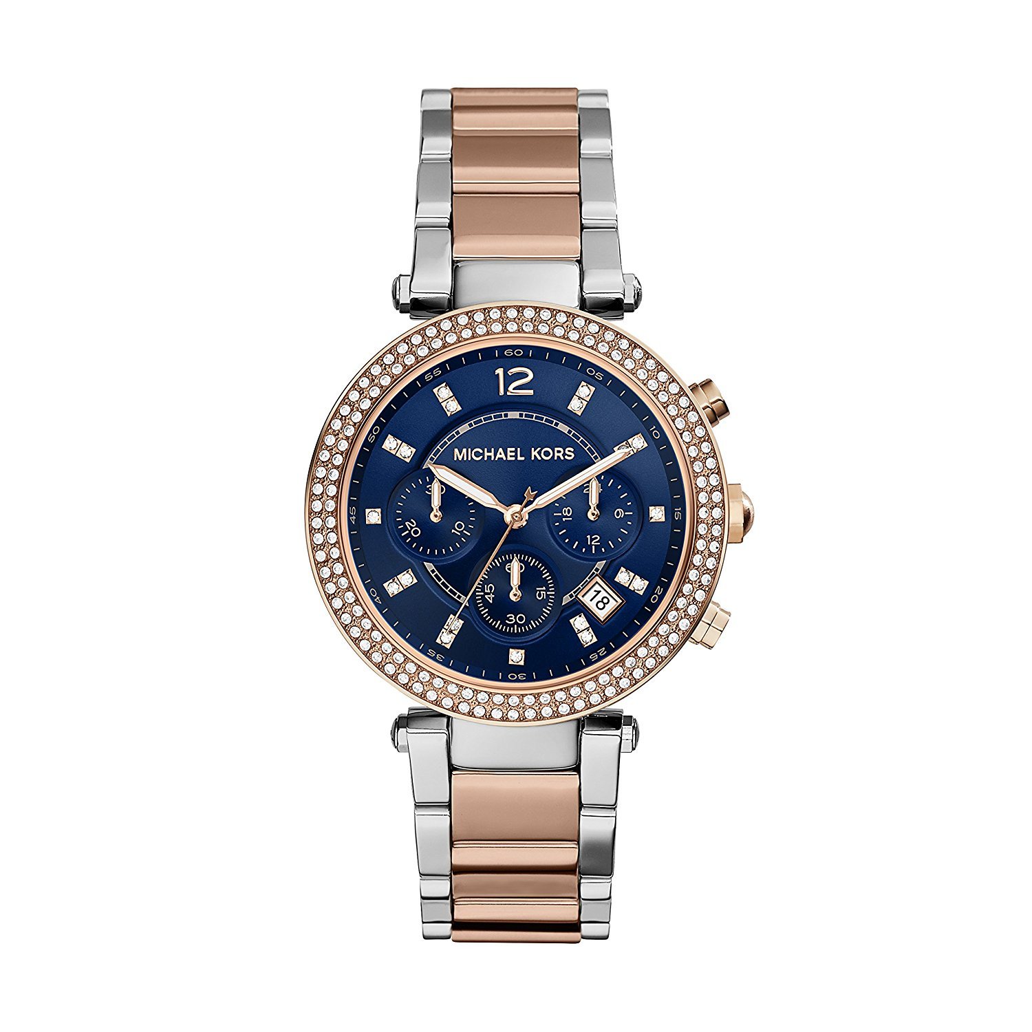 Michael Kors Ladies Pyper Rose Gold Plated White Dial Navy Blue Leather  Strap Watch MK2804  thbakercouk
