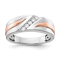 Jewels By Lux Solid 14k White and Rose Two Tone Gold 5-Stone 1/5 carat Diamond Complete Mens Wedding Ring Band Available in Size 8 to 12 (Band Width: 8.1 to 3.7 mm)