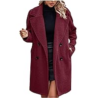 YZHM Sherpa Winter Coats Women Long Fuzzy Fleece Jackets Lapel Collar Fashion Fall Outwear with Pockets Faux Fur Coat Jacket