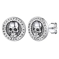 Silvora Viking Stud Earrings 925 Sterling Silver Jewelry for Men Women Vintage Retro Style with Gift Packaging
