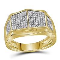 The Diamond Deal 10kt Yellow Gold Mens Round Diamond Symmetrical Arched Square Cluster Ring 1/3 Cttw