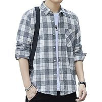 Men's Fashion Casual Striped Shirt Long Sleeve Plaid Button Down Shirts Flannel Business Plaid Work Shirts
