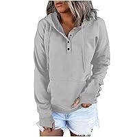 Womens Button Up Hoodies Sweatshirts Fleece Collar Crop Hoodie Casual Long Sleeve Pullover Tops with Thumb Hole