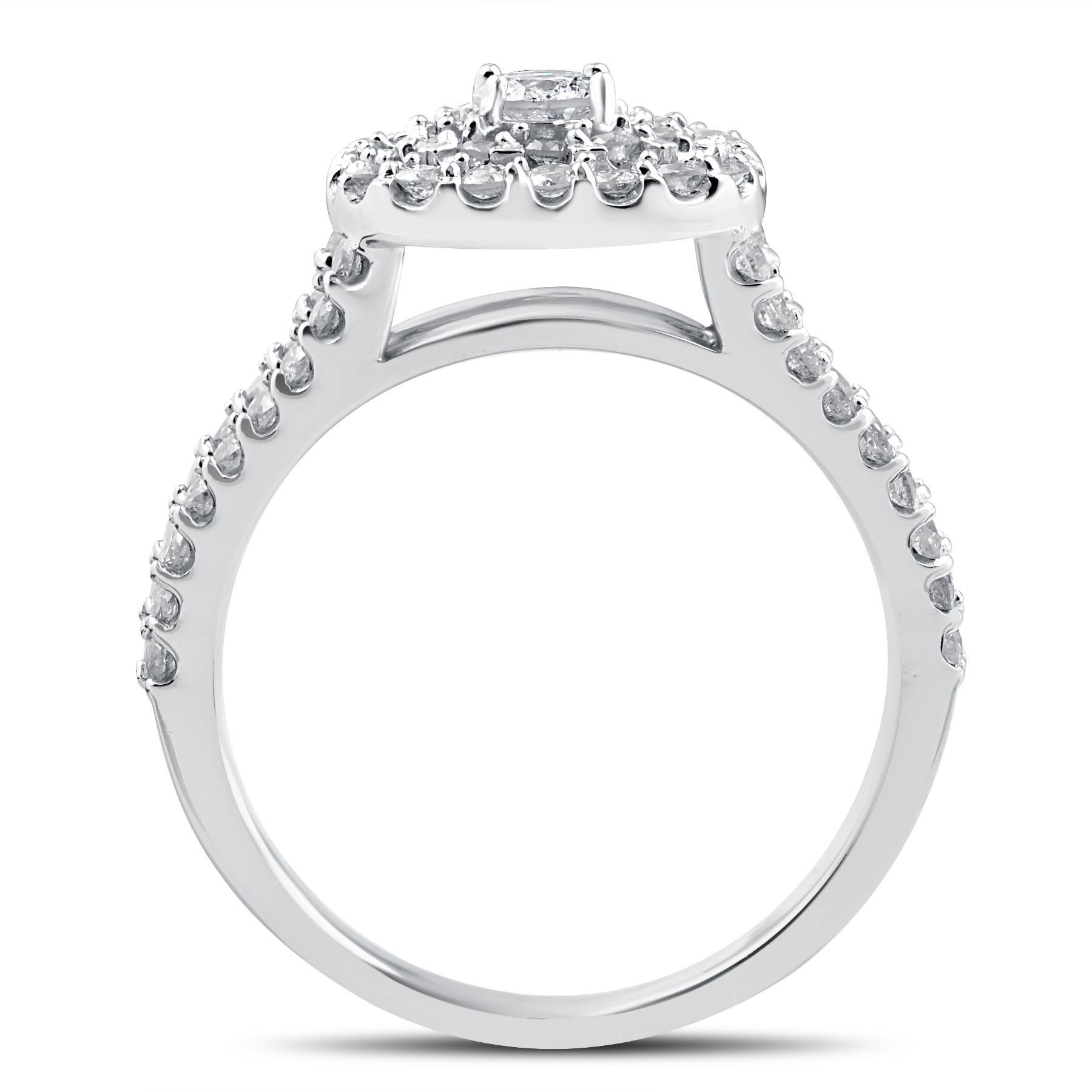 1 1/10ct Cushion Halo Diamond Engagement Wedding Ring Set 10K White Gold