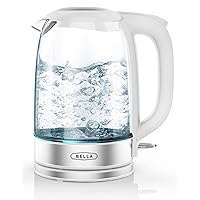 BELLA Electric Kettle and Water Boiler, 1.7L - Cordless Clear Glass LED Color Changing Portable Tea Pot with Auto Shut Off & Boil Dry Protection, White