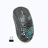 LED Wireless Gaming Mouse,Ultra Lightweight,Silence Click,Rechargeable Luminous 7-Color Breathing Light,3 DPI 2400,Honeycomb Shell,USB Receiver for Laptop PC Mac