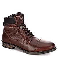 Mens Leather Cap Toe Lace Up Work Boot Shoes, Rust/Dark Brown, US 12
