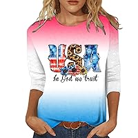 Tshirts Shirts for Women with Words Fourth of July Shirt Women Comfortable 3/4 Sleeve Independence Day Shirts