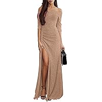 Off The Shoulder Sequin Party Evening Long Maxi Dress Cocktail Party Wedding Sexy High Split Prom Gown Formal Dress
