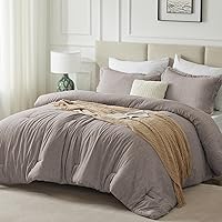 CozyLux Queen Size Comforter Set - 3 Pieces Linen Soft Luxury Cationic Dyeing Bedding Comforter for All Season, Breathable Lightweight Fluffy Boho Bed Sets with 1 Comforter and 2 Pillow Shams