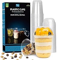 50 Pcs Disposable Plastic Cups,8 Oz Clear Plastic Parfait Cups with Dome Lids,No Hole, Dessert Yogurt Fruit Cups for Kids, Take Away Breakfast and Snacks, Cold Drinks, Ice Cream, Fruit Iced