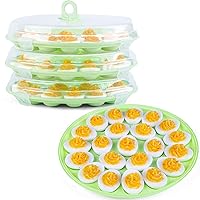3PCS Deviled Egg Platter and Carrier With Lid - 66 Egg Slots for Parties and Home Kitchen