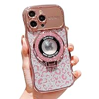 for iPhone 11 Pro Max Glitter Bling Leopard Print Electroplated Case,Compatible with MagSafe Kickstand,Cute Curled Wave Edge Phone Cover,Large Window Full Camera Protection,6.5 inche,Pink