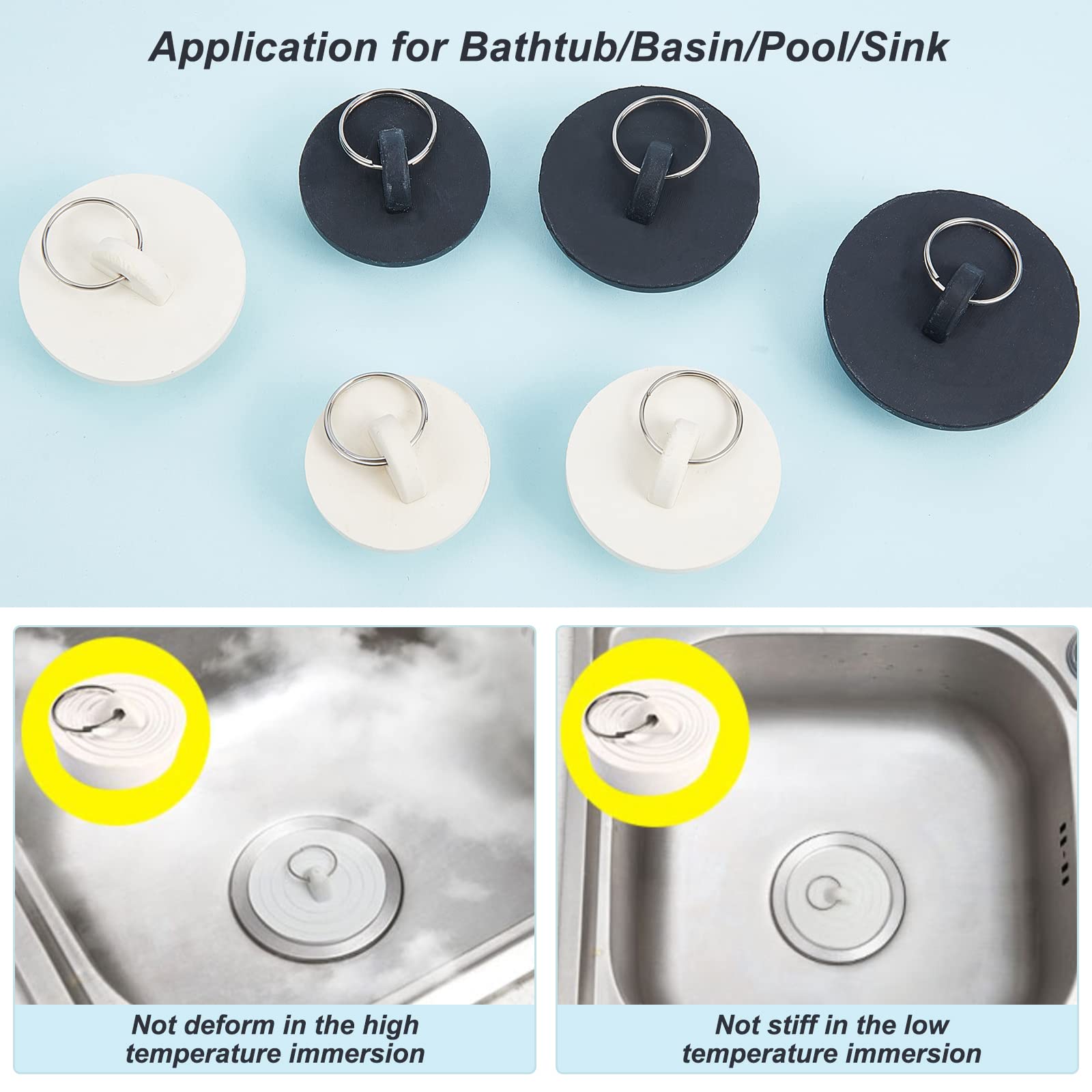 INFUNLY 6 Pack Bathtub Plug Drain Stopper, Rubber Sink Stopper with Hanging Ring Bath Stopper for Tub Drain Kitchen Sink Plug for Bathtub Bathroom Laundry Sink