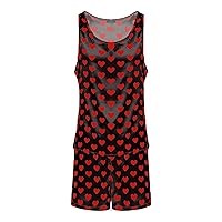 ACSUSS Men's Silk Satin Pajamas Set Sleeveless Racerback Tank Top Sleepwear with Boxer Shorts