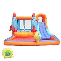 Inflatable Water Slide - Bounce House for Kids,Bouncy Castle for Kids Outdoor,Water Bounce House with Slide,Inflatable Water Park,Rocket Bounce House with Blower