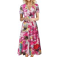Summer Dresses for Women Casual Dress for Women Suitable O Neck Short Sleeve Bohemian Floral Print Plain Fit