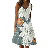 Beach Dresses for Women 2024 Vacation,Womens Casual Floral Print Sleeveless Summer Dresses Tank Sundress with Pockets