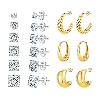 9 Pairs Hypoallergenic Stud Earrings Hoop Earrings Set 20G Gold Silver Earring for Women Girls Men