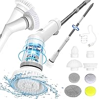 Electric Spin Scrubber - Bathroom Scrubber with 8 Replaceable Heads, Shower Scrubber Cleaning Brush Adjustable Handle for Bathroom Tub Kitchen Home Floor