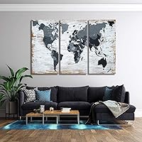 World Map Canvas Wall Art Teal Decor Black Wall Decor Office World Map Wall Art World Pictures for Living Room Wall Decoration Map Picture Framed Artwork Decor for Home Bedroom Decoration