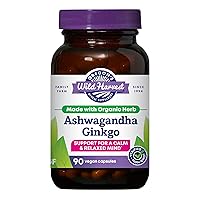 Ashwagandha Ginkgo Organic Non-GMO Herbal Supplements Vegan Plant sourced Capsules | Support for Calm and Relaxed Mind, 90 Count