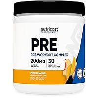 Nutricost Pre-Workout Complex Powder (30 Servings, Peach Mango) - Pre-Workout Supplement with Beta-Alanine, Taurine & Amino Acids