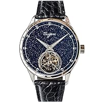 Sugess SU8230STRF Blue Gold Stone Star Dust Dial Tourbillon Master Seagull ST8230 Movement Sapphire Crystal Mens Business Luxury Mechanical Wrist Watch 1963, silver, Strap.