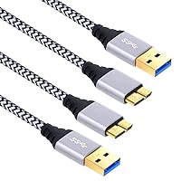 Charger Cable for Galaxy S5, 6FT Nylon Braided Micro USB 3.0 Cable - Type A Male to Micro B Cable Cord for Hard Drive, Note 3, Samsung Galaxy S5-2Pack,White