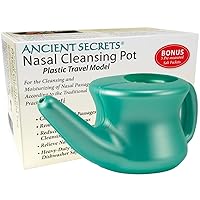Ancient Secrets Neti Pot Sinus Rinse - Nasal Cleansing Pot, Plastic Travel Model, Nasal Irrigation, BPA-Free Neti Pot + 6 Pre-Measured Packs of Nasal Cleansing Salt