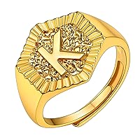 Gold Initial Letter Signet Ring, GoldChic Jewelry Women Trendy Statement Rings Women’s Initials Ring for Party