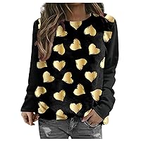 Sweatshirt for Women Heart Print Lightweight Valentine's Day Pullover Tops Blouse Cute Crew Neck Graphic Tee Tops
