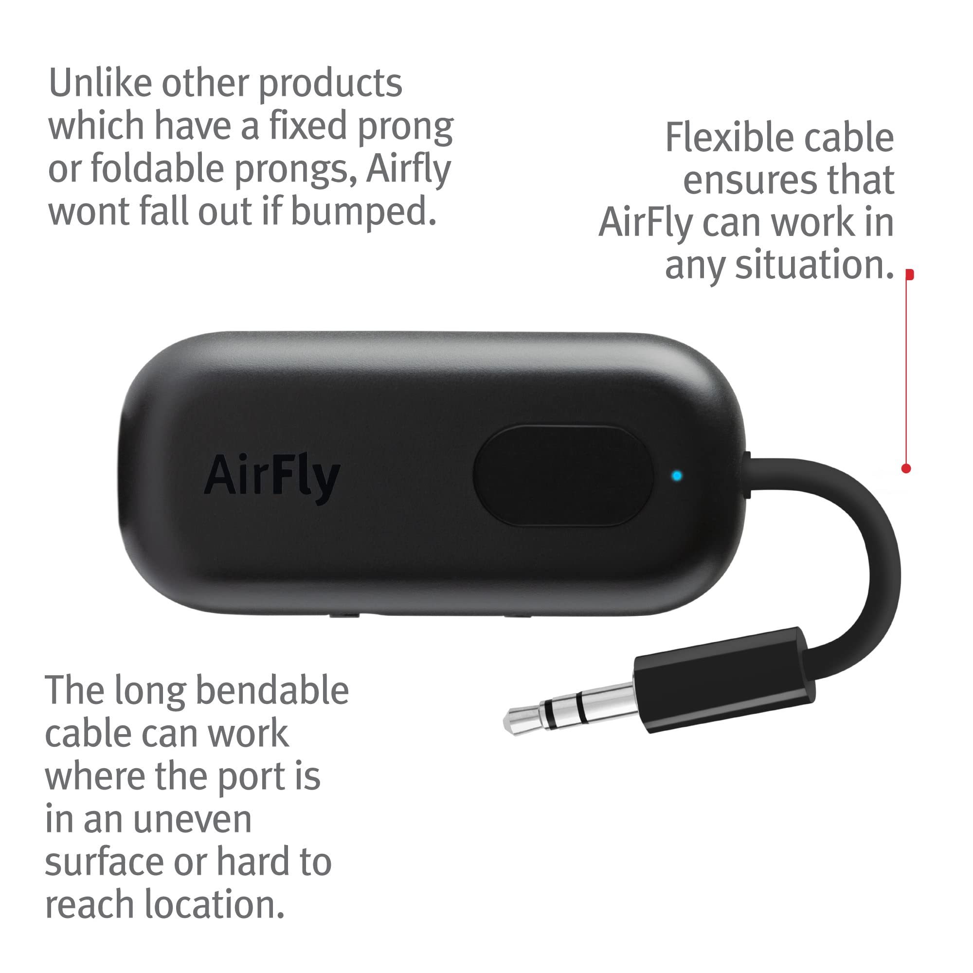 Twelve South AirFly Pro Bluetooth Wireless Audio Transmitter/Receiver for up to 2 AirPods/Wireless Headphones; Use with Any 3.5 mm Audio Jack, Black