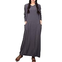 Women's Casual Loose Soft Long Sleeves Maxi Linen Cotton Dresses with Pockets