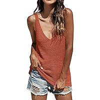 Womens Tank Tops Sexy V Neck Sleeveless Knitted Tank Top Solid Color Basic Shirt Casual Loose Tunic Blouse Tank Top