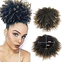 Afro Puff Ponytail Drawstring Synthetic Short Kinky Curly Ombre Honey Blond Pineapple Ponytail Donut Chignon Hairpieces Wig 115g Wrap Updo Hair Extensions With Two Clips 1B/27#