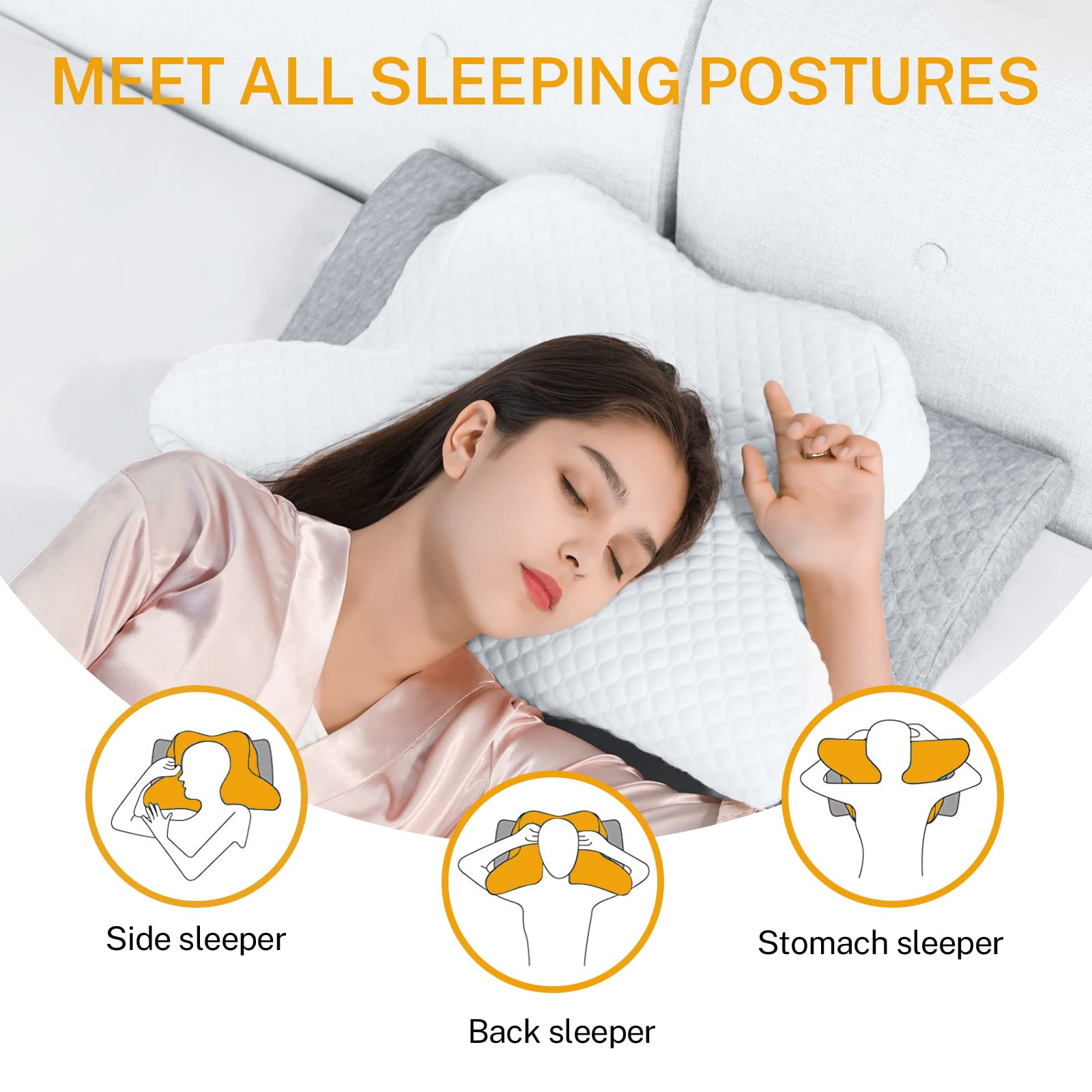 Misiki Cervical Memory Foam Pillow, Orthopedic Pillow Contour Pillow for Neck Pain, Cervical Ergonomic Pillow for Side Sleepers, Back and Stomach Sleep