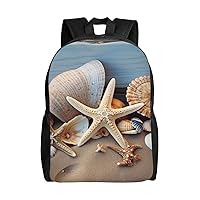Seashells Starfish Sand Backpack Casual Travel Daypack Lightweight Laptop Bags Laptop Backpacks For Women Men
