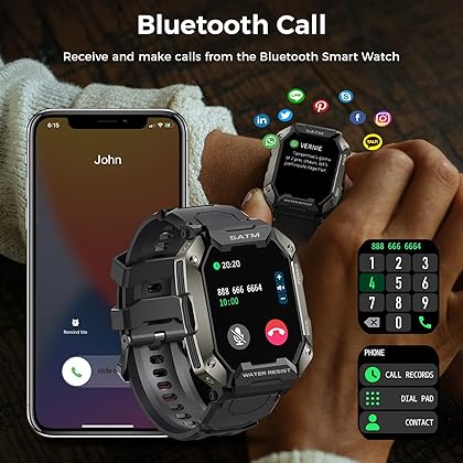 AMAZTIM Smart Watches for Men,50M Waterproof Rugged Military Grade Bluetooth Call(Answer/Dial Calls)，Health Tracker for Android Phones and iPhone Compatible,1.72