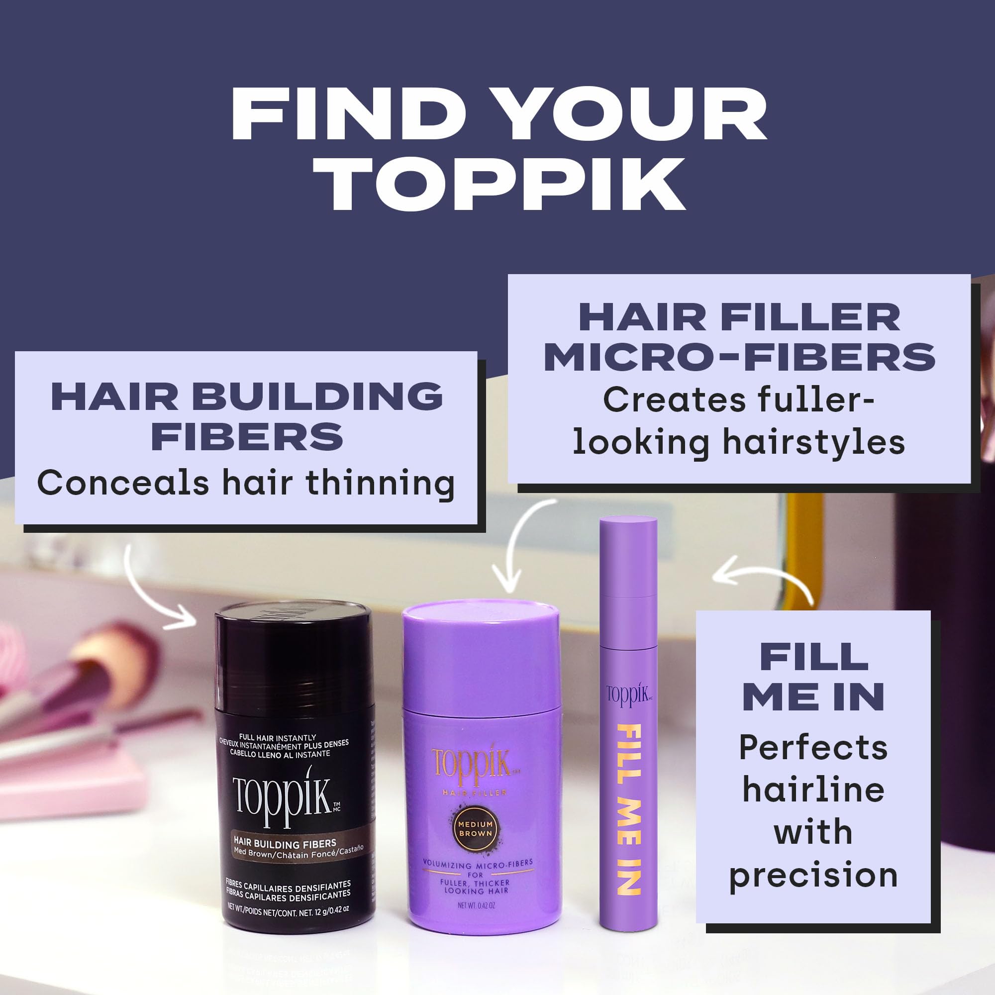 Toppik Fill Me In Hairline Filler, Hair Color Root Touchup, Hair Fibers Wand, Fills In Thinning Hairline, Hair Styling Product, 0.176 oz (5 g), Medium Blonde