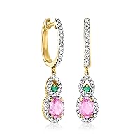 Ross-Simons 0.90 ct. t.w. Pink Sapphire and .25 ct. t.w. Diamond Drop Earrings With Emerald Accents in 14kt Yellow Gold