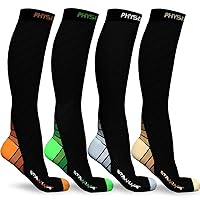 Physix Gear Sport 4 Pairs of Compression Socks for Men & Women in (Black/Grey + Black/Beige + Black/Green + Black/Orange) L-XL Size