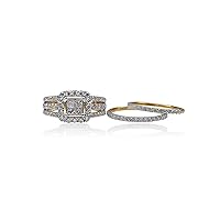 14k Solid Yellow Gold Natural Round Brilliant and Princess cut Diamond Quad Invisible Setting Halo Bridal Engagement Wedding Ring (1.75 cttw, F-G Color, VS-SI1 Clarity) Size - 7