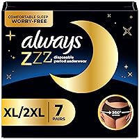 Always ZZZ Overnight Disposable Period Underwear for Women Sz XL, 360° Coverage for Worry-Free Nights, 7 Count x 2 Packs (14 Count Total)