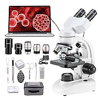 Compound Binocular Microscope, WF10x and WF25x Eyepieces,40X-2000X Magnification, LED Illumination Two-Layer Mechanical Stage…