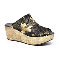 Chocolat Blu Women Shoes Yiona Slide Sandal Black Gold Calf Hair 6.5 M US