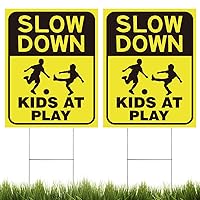 2 Pack Kids at Play Signs for Street with Metal Stake, Children at Play Safety Signs 16